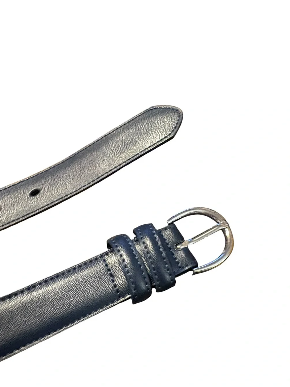 Men's Leather Belt in Navy with Polished Silver Buckle